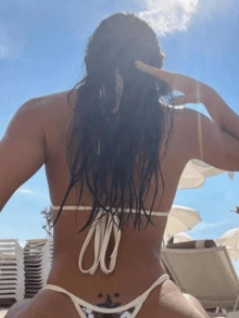 女士棕色印花露背系带比基尼和性感丁字裤泳装套装，适合度假海滩夏季穿着。 - 棕色 - 查看 2