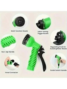 可伸缩花园水管带喷嘴 - 100 英尺，高压多功能水枪，配备 7 种喷水功能，耐用聚乙烯材质，防缠绕设计，高效浇水和清洁，多功能洗车和灌溉喷枪工具，花园灌溉高压洗车工具使用非常方便 - 彩色 - 查看 2