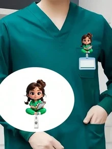 2D 平面亚克力护士女孩证件卡套 - 可伸缩卡扣，耐用标签，适用于医学生和执业护士 - 耐用 PMMA 材质，用于工作场所身份识别，医疗标签夹 | 趣味设计 | 耐用亚克力材质，护士配件，返校季，教师礼物 - 彩色 - 查看 6