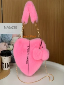 1pc Women's Plush Heart-Shaped Bag, Cute Pom-Pom Decor 2-Way Zipper Pouch, Warm & Festive For Winter, Suitable For Valentine's Day, New Year, Halloween, Mother's Day, Easter, Birthday, Carnival, Commuting, Shopping, Party, Available In Multiple Colors - Multicolor - View 14