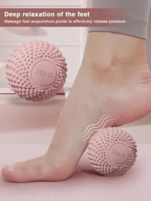 2个7厘米TPE材质健身按摩球，肌肉放松硬质颈椎经络按摩球，适用于手部、足部、背部磁疗瑜伽球 - 淺粉色 - 查看 1