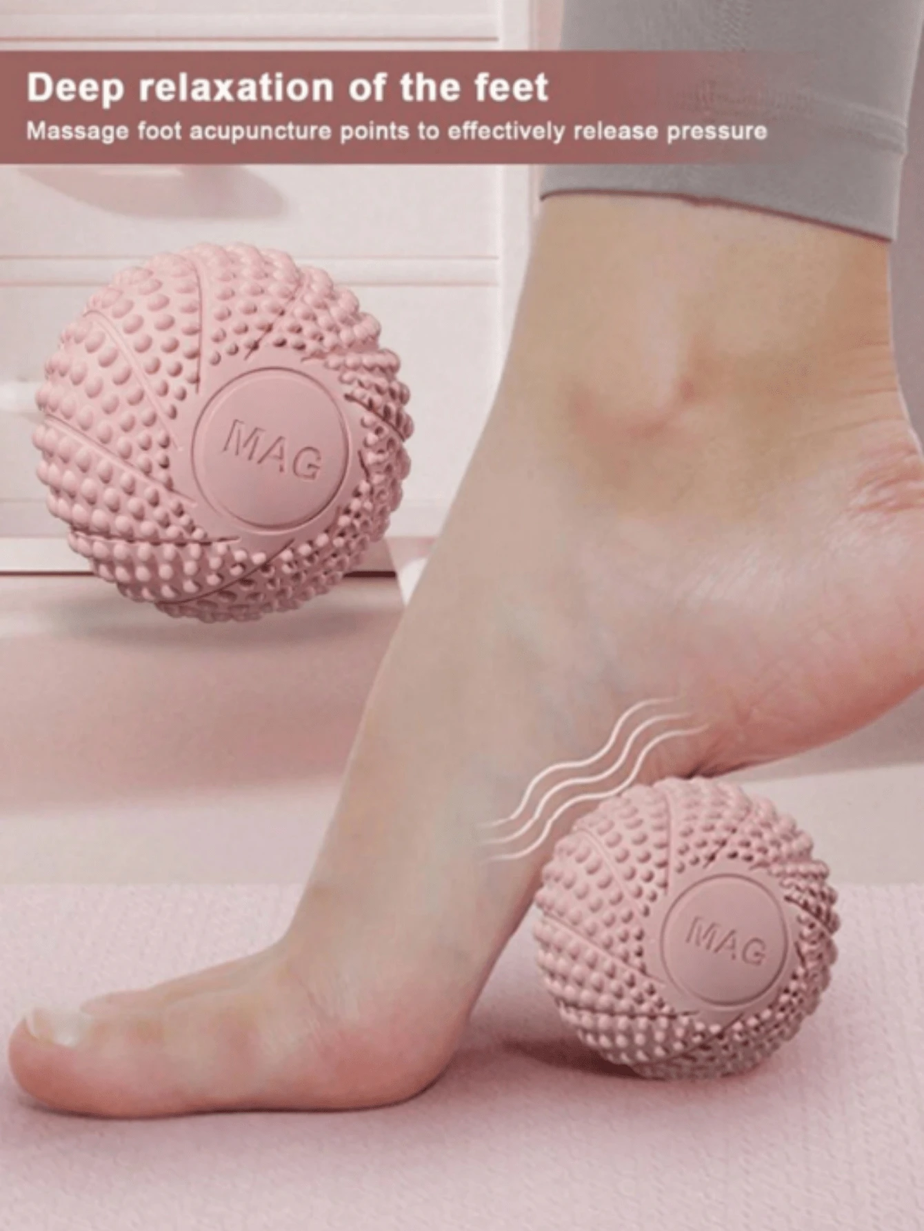 2个7厘米TPE材质健身按摩球，肌肉放松硬质颈椎经络按摩球，适用于手部、足部、背部磁疗瑜伽球 - 淺粉色 - 查看 1