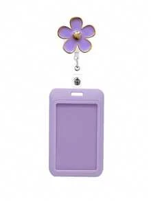 1pc Retractable Badge Reel With Flower Design, Durable ID Card Holder, English Lettering, Other Material, With Ideal Gift For Nurses, Ladies, Colleagues - one-size - View 4