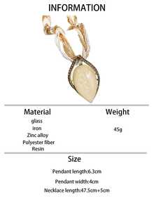 1pc  Bohemian Style Vintage Cat's Eye Stone Necklace For Sweater - Leaf - View 17