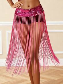 Belly Dance Long Tassel Sequin Waist Skirt, Latin Dance Stage Performance Waist Accessory, Dance Performance Accessory (Multiple Colors Available) - Multicolor - View 8