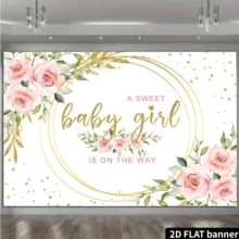 2D Flat 1pc Pink Baby Shower Backdrop - A Little Girl Is Coming, With Floral Blooms And Greenery Design, 2D Flat Photography Background, Suitable For Indoor Outdoor Decor, Photo Booth Props, Home Celebration
