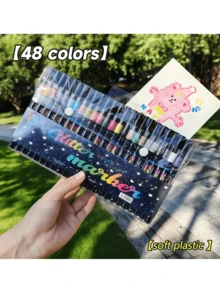 12/24/36/48色丙烯颜料马克笔套装，专业软头笔和丙烯颜料马克笔 - 适用于木材、石头、画布、玻璃、织物、鸡蛋、岩石绘画和DIY工艺品 | 返校用品 - 彩色 - 查看 3