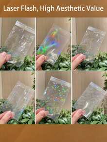 50/100pcs Transparent Holographic Iridescent Jewelry Bags, Jewelry Protection Bags Heart Gradient Transparent OPP Bags, Shiny Card Film, Colorful Photochromic Photo Card Protector - Multicolor - View 5