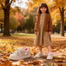 2-10 Years Old Girls Glitter Butterfly Decor Hook And Loop Soft Bottom Comfortable Flat Shoes, Easy To Wear And Take Off, Glitter Patchwork Casual Sneakers, Non-Slip Durable Sole Low-Top Fashion Cute Non-Slip Skate Shoes, Suitable For Outdoor Sports, Walking, Home, School, Running, All Seasons - Beige - View 6