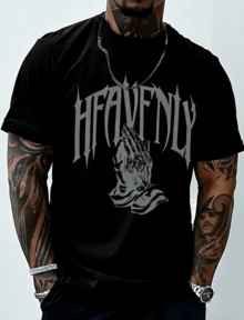 Unisex Camiseta casual de cuello redondo y manga corta con estampado de letras para hombre, de estilo veraniego, amigable con el streetwear, emo, estilo de los 2000, para parejas - Negro - Ver 8