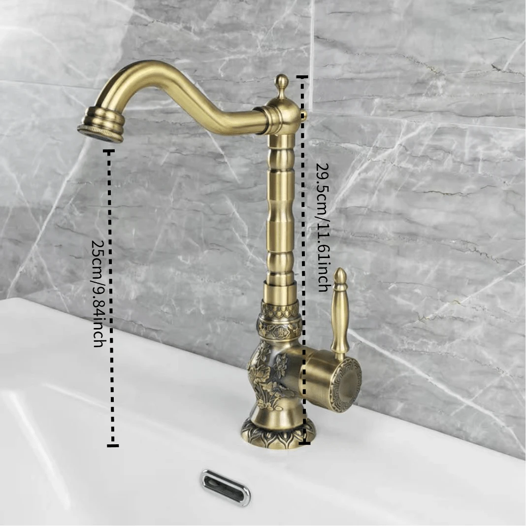 Chinese Style Faucet - Carved Design For Kitchen And Vanity Sink, Hot And Cold Water, High Quality, Bathroom Sink, Basin Cold And Hot Water, 360° Rotatable, Suitable For Modern Home, Homestay, Hotel, Single Handle Control, Anti-Rust, Easy To Clean, Fit For Minimalist Kitchen, G1/2 Interface With 2pcs 50CM Hoses, G3/8 Adapter Included - Carved Style - View 11