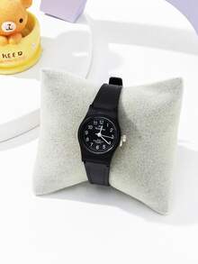 1入組黑色時尚簡約風中性石英表適用於兒童