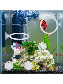 斗鱼训练环和过滤球套装，带吸盘和硝化球的斗鱼训练环，斗鱼鱼缸玩具，虎鱼水族箱锻炼玩具，水族箱装饰用品，鱼缸配件喂食环，采用坚固的塑料制成，这款斗鱼训练环可长时间浸泡在水中，确保其可靠的性能和耐用性，适用于大多数小型、中型和大型水族箱，白色 - 白色 - 查看 4