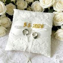 戒指枕 结婚戒指 个性化戒指托 纪念戒指垫 蕾丝珍珠枕 戒指枕 用于固定戒指，适合婚礼通道 - 白色蕾絲亞克力 - 查看 3