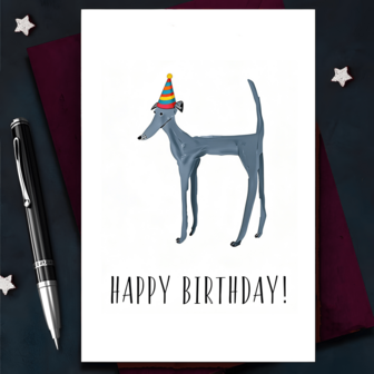 1pc Christmas Happy Gray Dog Birthday Greeting Card, With Santa Hat, Cartoon Design, Suitable For Various Occasions (Christmas, Birthday, Friendship Day, Congratulations, Holidays), Halloween Theme, Suitable For All, English Birthday Gift