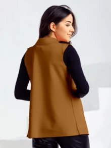 Max Women's Long Neoprene Fashion Vest With Faux Pocket - 鏽棕色 - 查看 2