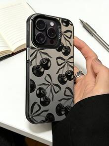 1pc Apple Transparent Black Phone Case With Camera Cutout And Cute Cartoon Cherry Blossom Bow Pattern, Waterproof Shockproof Anti-Fall Anti-Scratch Compatible With IPhone 7P, XR, 11, 12, 13, 14, 15, 16 Pro Max, 17 Pro Max, 17 Pro, Air 17, S22, S23, S24, S25 Ultra, A13, A14, A15, A16, A53, A54, A55 And More