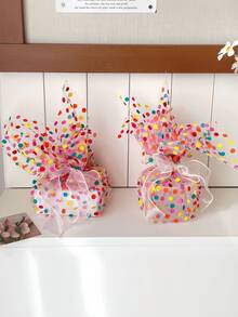 1片彩色波点薄纱面料，浪漫氛围礼品包装，DIY花束，摄影装饰，婚礼礼盒，伴手礼包装丝带 - 彩色 - 查看 2