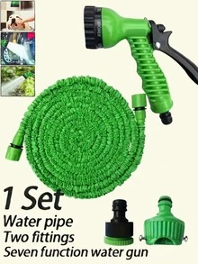 可伸缩花园水管带喷嘴 - 100 英尺，高压多功能水枪，配备 7 种喷水功能，耐用聚乙烯材质，防缠绕设计，高效浇水和清洁，多功能洗车和灌溉喷枪工具，花园灌溉高压洗车工具使用非常方便 - 彩色 - 查看 5