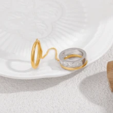 VKHK 1 chiếc nhẫn mắt xích mạ vàng 18K bằng thép không gỉ đính đá Zirconia, thích hợp cho nữ đeo hàng ngày và dự tiệc, làm quà tặng. - chiếc nhẫn sáng tạo - Xem 5