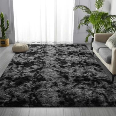 1pc Black & Gray Faux Fur Rug, Soft & Washable Bedroom Or Living Room Floor Mat, Rectangular Shape, Comfortable & Fashionable Home/Living Room Decor, Girls Bedroom Carpet, Fluffy & Cozy Winter Rug, Best Winter & New Year Gift