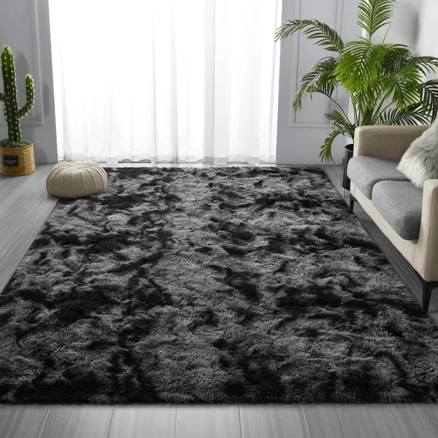 1pc Black & Gray Faux Fur Rug, Soft & Washable Bedroom Or Living Room Floor Mat, Rectangular Shape, Comfortable & Fashionable Home/Living Room Decor, Girls Bedroom Carpet, Fluffy & Cozy Winter Rug, Best Winter & New Year Gift - Multicolor - View 1