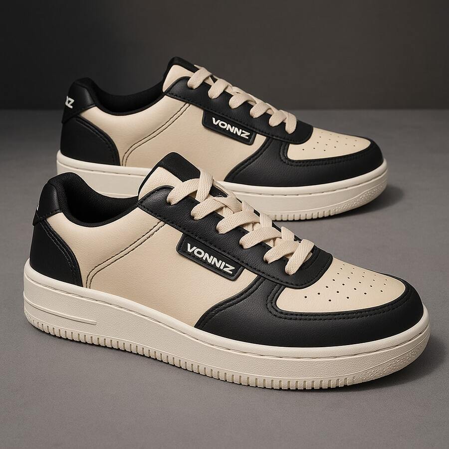 Women's Casual Sneakers - Versatile - Guaranteed Comfort For All Occasions - Sizes 34 To 43 - Casual, Elegant, Lace-Up, Outdoor, Party - 黑色/米色 - 查看 1