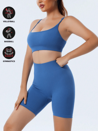 纯色简约时尚休闲文胸短裤套装