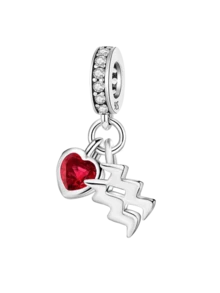 1pc 925 Sterling Silver Heart-Shaped Zodiac Bead Pendant, Suitable For DIY Jewelry Making And Daily Outfit Decoration, Gift For Women (Aquarius) - Zodiac Pendant Beads - View 21