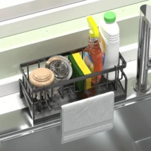 Space-Saving Kitchen Sink Organizer With Towel Bar - Includes Dishcloth & Sponge Holder, Drain Tray For Soap Dispenser & Brush - Perfect For Countertop Organization - one-size - View 2