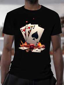 Camiseta Casual de Manga Corta para Hombre con Gráfico de As de Espadas Ardiente. Camiseta de Verano Negra de Cuello Redondo Mezcla de poliéster ligera para atuendos casuales. Ropa Casual de Verano Diseño Juguetón Tela Brillante Camiseta gráfica de As de Espadas - Negro - Ver 7