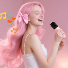 迷你卡拉OK机便携式无线音箱，带2个麦克风、彩色LED灯，居家旅行派对娱乐礼品，紫色/蓝色/粉色 - 彩色 - 查看 7