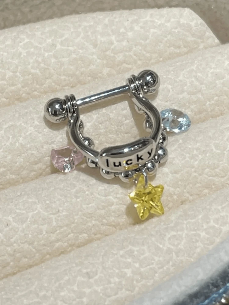 1 pieza Pendiente de aro de acero de titanio con colgante de corazón y estrella - Plateado - Añade 4