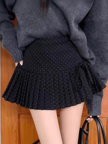 一件波点褶裥A字裙，配蝴蝶结，学院风 - 彩色 - 查看 9