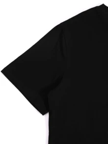 Camiseta casual negra para mujer talla plus, diseño de corazón y corazón con brillo, cuello redondo, manga corta, elástica, para primavera/verano, lavable a máquina, cómoda para uso diario, corte relajado - Negro - Ver 4