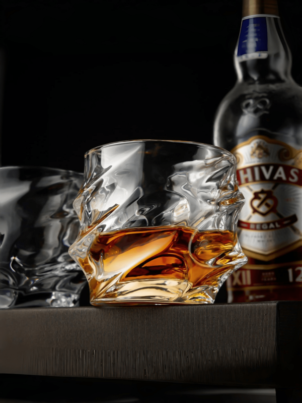 1pc Handmade Crystal Lead-Free Whiskey Glass, Twisted Fashion Design, Unique Cognac Glass, Thick Bottom, Suitable For Scotch Bourbon Whiskey, Rum, Gin Cocktails, Ideal Gift For Men, Crystal Glass Cup For Scotch Bourbon Whiskey, Brandy, Irish Whiskey, Cocktails, Men's Exclusive Drinking Glass, Father's Day Gift