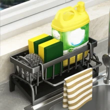 Space-Saving Kitchen Sink Organizer With Towel Bar - Includes Dishcloth & Sponge Holder, Drain Tray For Soap Dispenser & Brush - Perfect For Countertop Organization - one-size - View 5