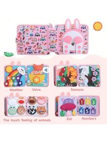 宝宝早期布书，提升宝宝认知能力，色彩鲜艳的布书 - 卡通动物尾巴图案，引人入胜的视觉和听觉训练，柔软涤纶材质，儿童学习玩具，耐用防撕裂防水早教布书，刺激宝宝触觉和视觉认知觉醒，适合作为圣诞节、生日和其他节日礼物！