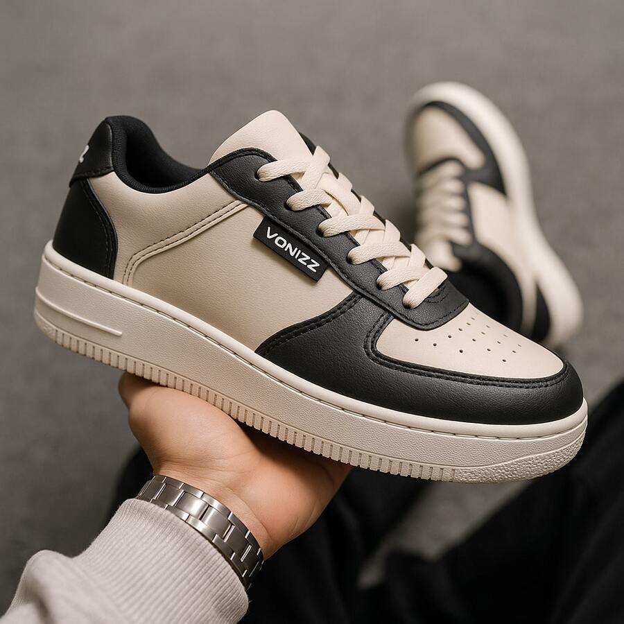 Women's Casual Sneakers - Versatile - Guaranteed Comfort For All Occasions - Sizes 34 To 43 - Casual, Elegant, Lace-Up, Outdoor, Party - 黑色/米色 - 查看 1