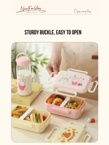 Happy Outing Series Lunch Box Pink with Cartoon Print, 800mL Large Capacity, Sealing Gasket, Dual Secure Seal Leak-Proof, Stable Placement, Strong Buckle, Easy Open, Portable Handle, Perfect for Daily Use, Lunch, Picnic, Car Womentoon Lovers, Young Women, s,