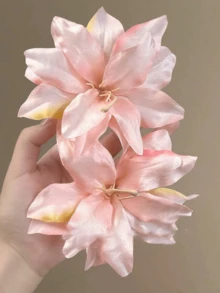 2个大号粉色花朵鳄鱼夹，百合沙滩发饰，时尚优雅侧夹发夹 - 粉色 - 查看 2