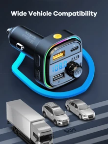 REMAX 三口快充蓝牙车载充电器，带RGB氛围灯；USB-C接口；内置麦克风，支持音乐/通话/导航；蓝牙5.3，支持自动重连；蓝牙和USB双模播放；车载配件 - 黑色 - 查看 10