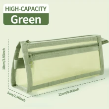 1pc Desktop Organizer Morandi Grid Mesh Pencil Case With Handle And Zipper, Transparent Dual-Layer Pencil/Marker Pouch, Travel Cosmetic Bag, Cute Transparent Stationery Storage Pen Bag, Suitable For Adults Office And College Use