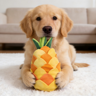 Muñeco de peluche duradero adecuado para perros medianos a grandes, con forma de piña y fruta del dragón con efecto de sonido. Diseño reforzado, relleno suave, resistente y resistente a masticar, ideal para perros que les gusta morder. Muñeco de peluche interactivo para juegos de buscar, lanzar, interior y exterior, ayuda a aliviar el aburrimiento y promover el ejercicio diario.