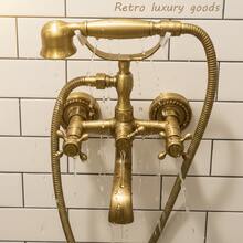 Luxury Shower Faucet Set, Dual Handle With Handheld Shower Head, Vintage Style Luxury Bathroom Shower, Durable Leak-Proof, Easy Installation, Shower Faucet, Luxury Shower Set, Dual Shower Head, Bathroom Faucet, Handheld Shower, Retro Bathroom Decor, Bathroom Accessories Included - Retro Style With Installation Accessories - View 1