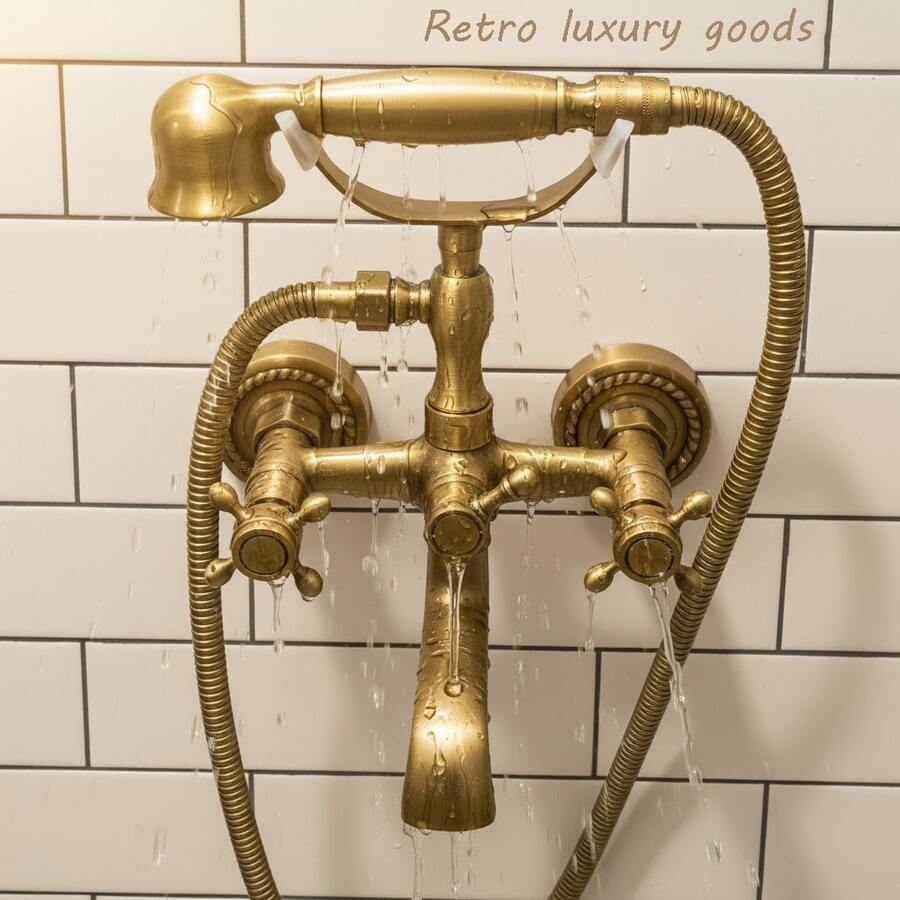 Luxury Shower Faucet Set, Dual Handle With Handheld Shower Head, Vintage Style Luxury Bathroom Shower, Durable Leak-Proof, Easy Installation, Shower Faucet, Luxury Shower Set, Dual Shower Head, Bathroom Faucet, Handheld Shower, Retro Bathroom Decor, Bathroom Accessories Included - Retro Style With Installation Accessories - View 1