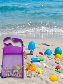 1个亮色网眼沙滩手提袋(尺寸:长22厘米 x 宽25厘米) - 轻便,配有可调节肩带,可折叠设计,适合户外活动、野餐和贝壳收集,是海滩必备单品 | 亮色手提袋 | 耐用提手,男女皆宜,可用作沙滩游泳派对用品、送给朋友或女性的礼物、旅行用品 - 彩色 - 查看 14