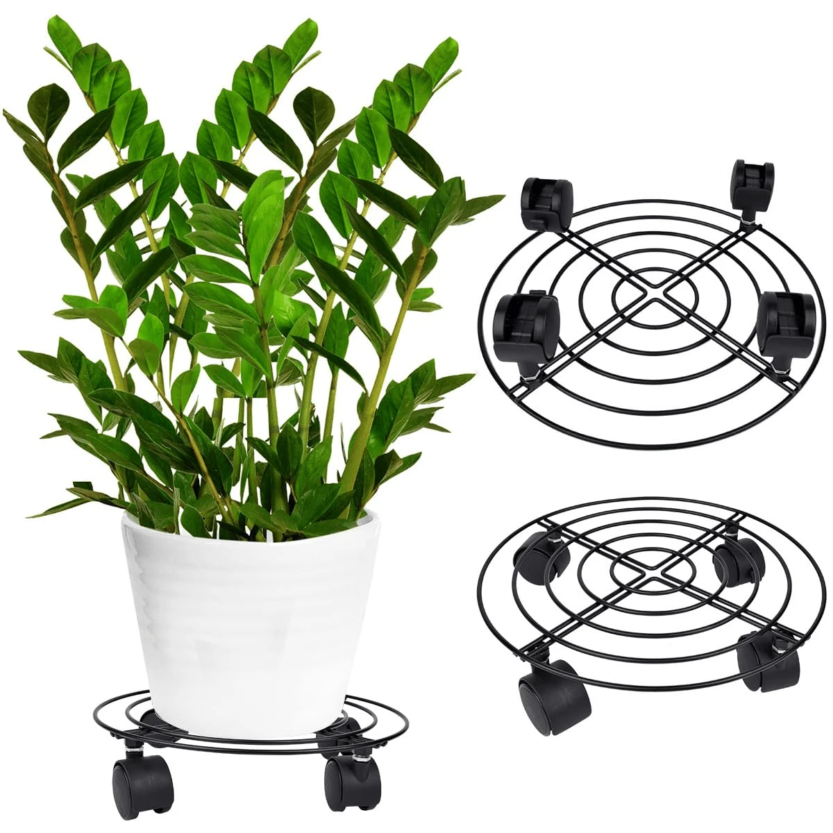 2 Soportes De Base De Maceta De Metal Con Ruedas De Rotación - Negro - Ver 1