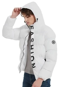 Men's Winter Puffer Warm Jacket - Hooded Polyester Fiber Thick Coat - Casual Style, Non-Stretch, Solid Color With Pockets, Outdoor Activities - trắng - Xem 6
