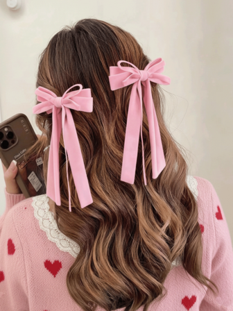 2Pcs Pink Valentine's Day Bow Velvet Fable Hair Bows Pink Bow Barrette Velvet Ribbon Sailor Bow Alligator Clip Cheer Barrettes Hairpins Valentines New Year Gift Accessories For Women Girls For Valentine's Day Gift Thanksgiving Day, Claw Clips, Hair Slide, Hair Barrettes